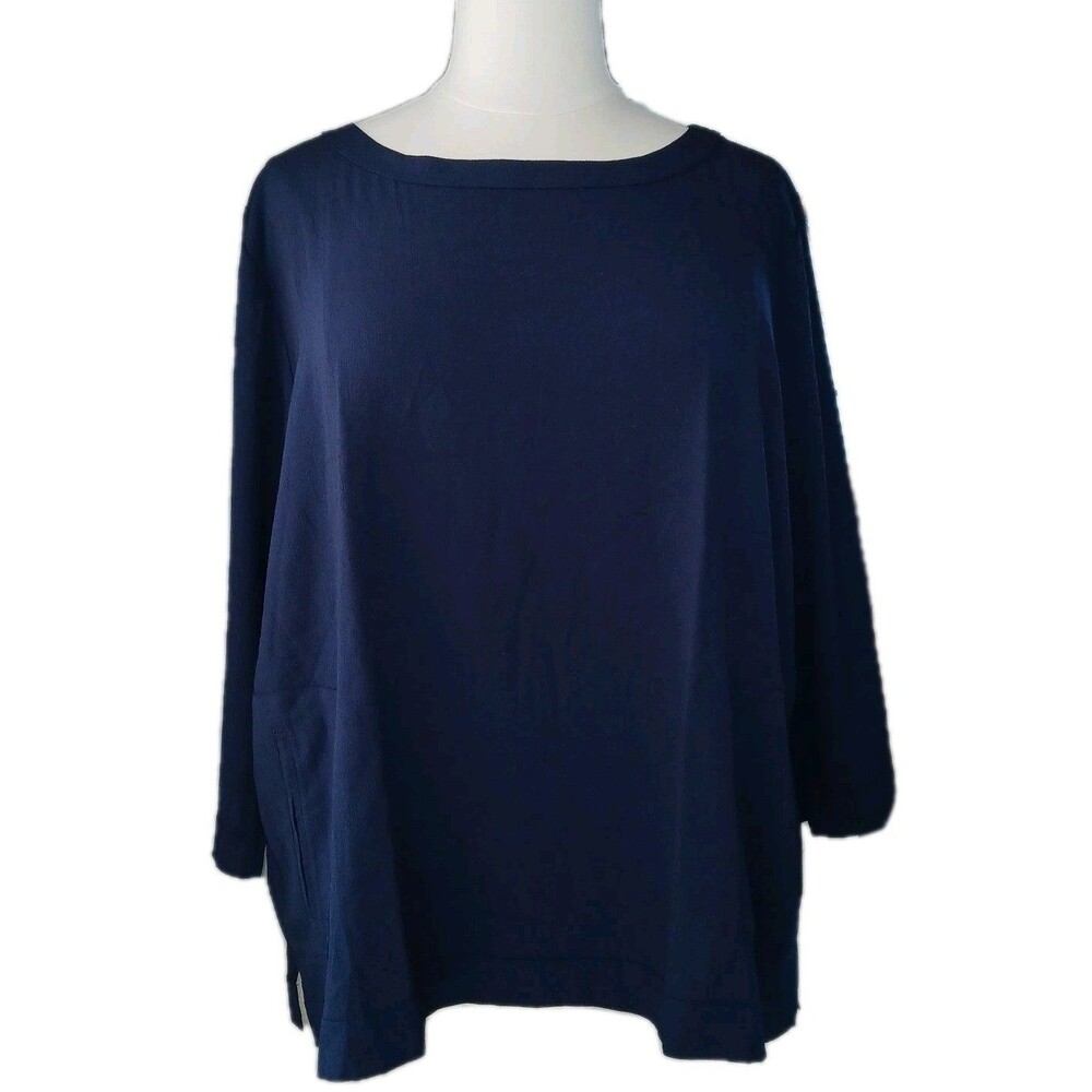 NWT Linea By Louis Dell'olio Womens 3X Pebble Crepe Tunic Top Solid Navy A213621